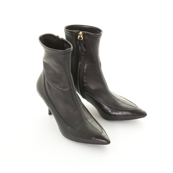 Diane Von Furstenberg Morgan Pointy Toe Booties Black Leather Sock Zip Women 8 - Picture 1 of 8
